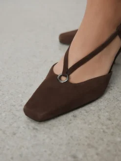 Next Forever Comfort® Leather Hardware Slingback Heels Chocolate Brown New