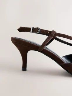 Next Forever Comfort® Leather Hardware Slingback Heels Chocolate Brown New