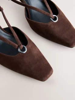 Next Forever Comfort® Leather Hardware Slingback Heels Chocolate Brown New