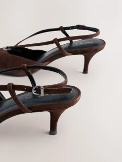 Next Forever Comfort® Leather Hardware Slingback Heels Chocolate Brown New