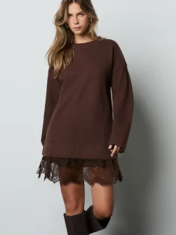 Next 2-In-1 Soft Touch Jumper Lace Skirt Chocolate Brown Best