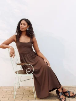 Next Jersey Waisted Summer Dress Chocolate Brown Sale