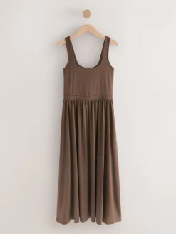 Next Jersey Waisted Summer Dress Chocolate Brown Sale