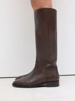 Next Standard/Wide Fit Forever Comfort® Flat Riding Boots Chocolate Brown Leather Online
