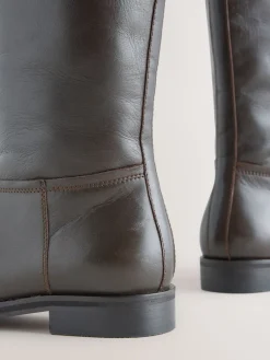 Next Standard/Wide Fit Forever Comfort® Flat Riding Boots Chocolate Brown Leather Online