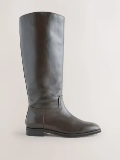 Next Standard/Wide Fit Forever Comfort® Flat Riding Boots Chocolate Brown Leather Online