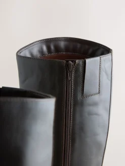 Next Standard/Wide Fit Forever Comfort® Flat Riding Boots Chocolate Brown Leather Online