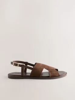 Next Standard/Wide Fit Stitched Slingback Sandals Chocolate Brown Leather