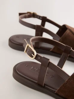 Next Standard/Wide Fit Stitched Slingback Sandals Chocolate Brown Leather