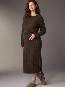 Next Maternity Knitted Nursing Dress Chocolate Brown Best