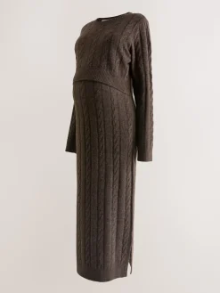 Next Maternity Knitted Nursing Dress Chocolate Brown Best