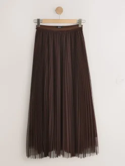 Next Mesh Pleated Maxi Skirt Chocolate Brown Outlet