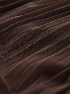 Next Mesh Pleated Maxi Skirt Chocolate Brown Outlet