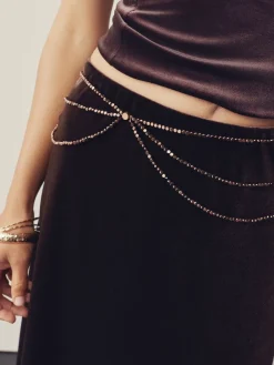 Next Metallic Skinny Tiered Beaded Belt Chocolate Brown Sale