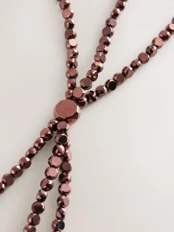 Next Metallic Skinny Tiered Beaded Belt Chocolate Brown Sale