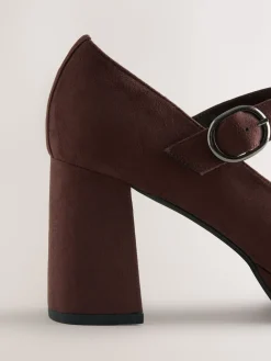 Next Forever Comfort® Brogue Mary Jane Platform Block Heels Chocolate Brown Microfibre Best