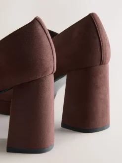 Next Forever Comfort® Brogue Mary Jane Platform Block Heels Chocolate Brown Microfibre Best