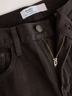 Next Mid Rise Wide Leg Baggy Jeans Chocolate Brown Sale