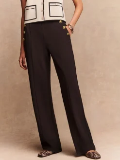 Next Ponte Wide Leg Trousers With Gold Button Detailing Chocolate Brown New