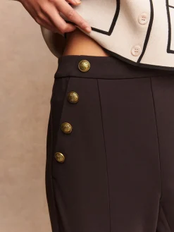 Next Ponte Wide Leg Trousers With Gold Button Detailing Chocolate Brown New