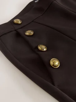 Next Ponte Wide Leg Trousers With Gold Button Detailing Chocolate Brown New