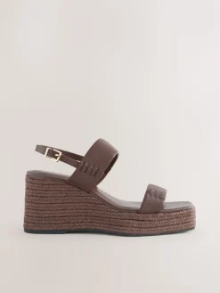 Next Premium Leather Craft Wedge Heels Chocolate Brown Discount