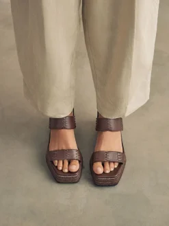 Next Premium Leather Craft Wedge Heels Chocolate Brown Discount