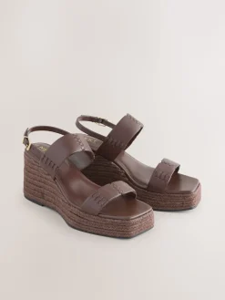 Next Premium Leather Craft Wedge Heels Chocolate Brown Discount