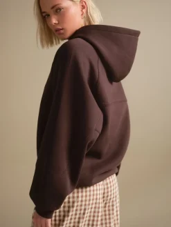 Next Relaxed Fit Heavyweight Longline Hoodie Chocolate Brown Hot