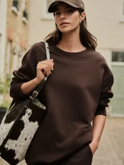 Next Chocolate Brown Relaxed Fit Essentials Longline Sweatshirt with Pockets Discount