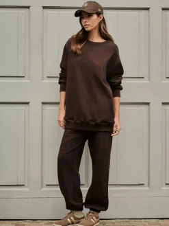 Next Chocolate Brown Relaxed Fit Essentials Longline Sweatshirt with Pockets Discount