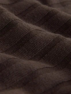 Next Ribbed Long Sleeve Button Down Midi Dress Chocolate Brown Clearance