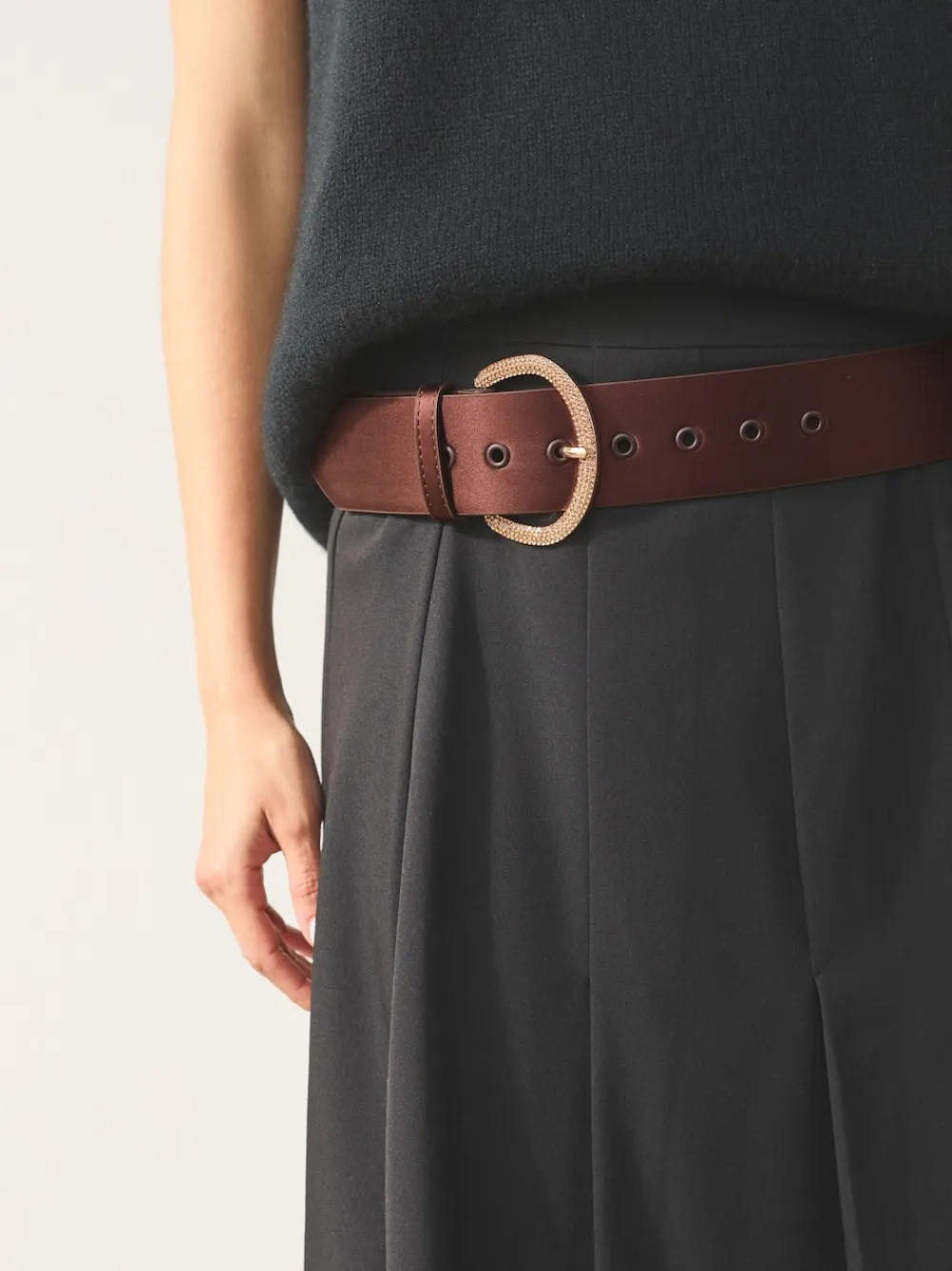 Next Satin Belt with Diamante Buckle Chocolate Brown Online