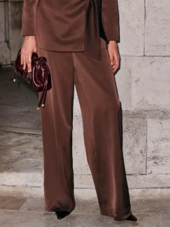 Next Chocolate Brown Satin Elastic Back Wide Leg Trousers