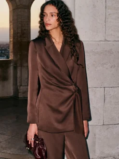 Next Chocolate Brown Satin Wrap Blazer Clearance