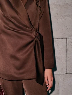 Next Chocolate Brown Satin Wrap Blazer Clearance