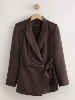 Next Chocolate Brown Satin Wrap Blazer Clearance