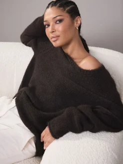 Next Scoop Neck Jumper With Wool Chocolate Brown Hot