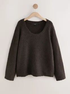 Next Scoop Neck Jumper With Wool Chocolate Brown Hot
