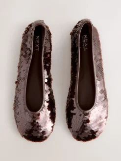 Next Forever Comfort® Round Toe Sequin Ballerina Flats Chocolate Brown Sequin New