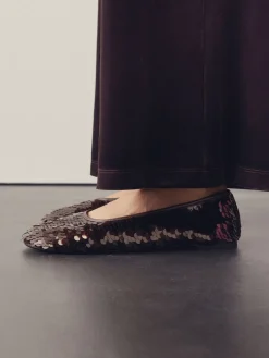 Next Forever Comfort® Round Toe Sequin Ballerina Flats Chocolate Brown Sequin New