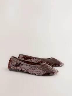 Next Forever Comfort® Round Toe Sequin Ballerina Flats Chocolate Brown Sequin New