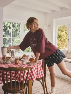 Next Chocolate Brown Slogan Short Pyjamas Set New