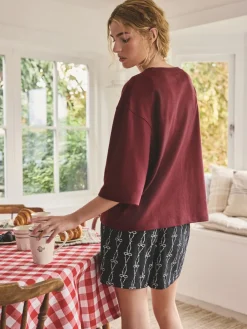 Next Chocolate Brown Slogan Short Pyjamas Set New