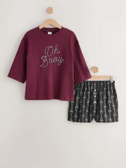 Next Chocolate Brown Slogan Short Pyjamas Set New