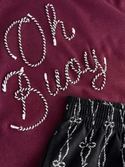 Next Chocolate Brown Slogan Short Pyjamas Set New