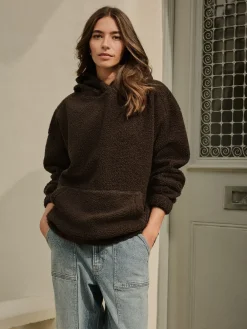 Next Soft Teddy Borg Longsleeve Hoodie Chocolate Brown Outlet