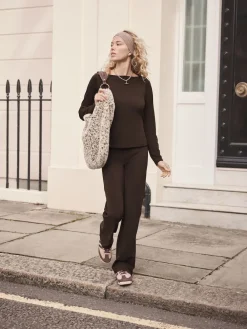 Next Soft Touch Rib Ruched Flare Leggings Chocolate Brown Hot