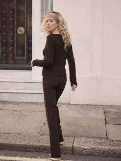 Next Soft Touch Rib Ruched Flare Leggings Chocolate Brown Hot