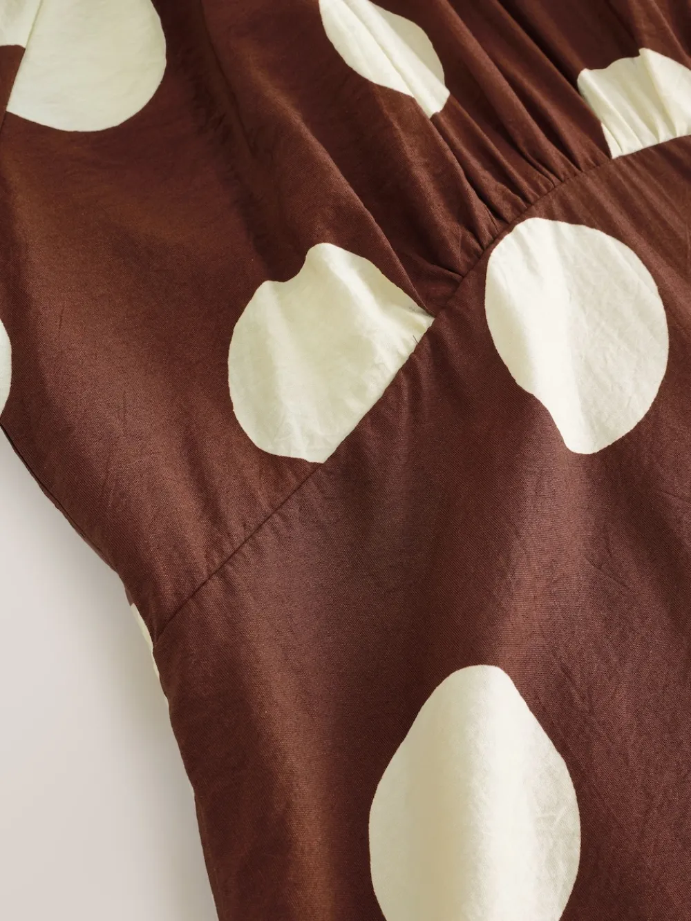 Next Print Puff Sleeve Midi Dress Chocolate Brown Spot